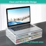 WALI Metal Mesh Monitor Riser Desktop Stand with Storage Drawers for Computer, Laptop, LED, LCD, OLED Flat Screen Display, and Printer (STT006-B), Black - Image 2
